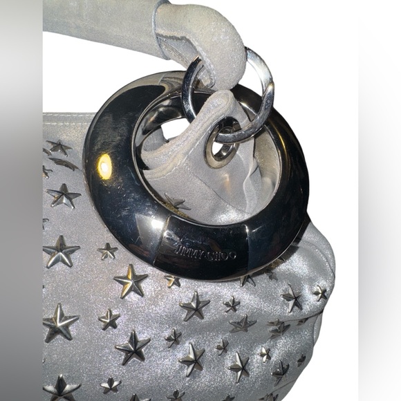 Jimmy Choo Silver Leather Star Studded Sky Bangle Hobo EUC w/ dustbag - Picture 3 of 13